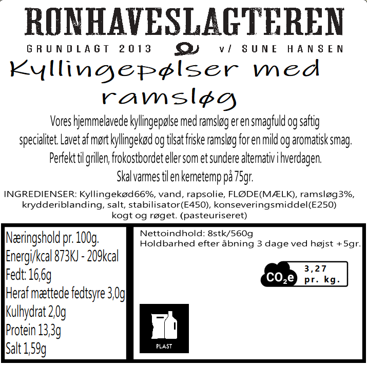 Kyllingepølser med ramsløg 8 stk af dansk kyllingekød