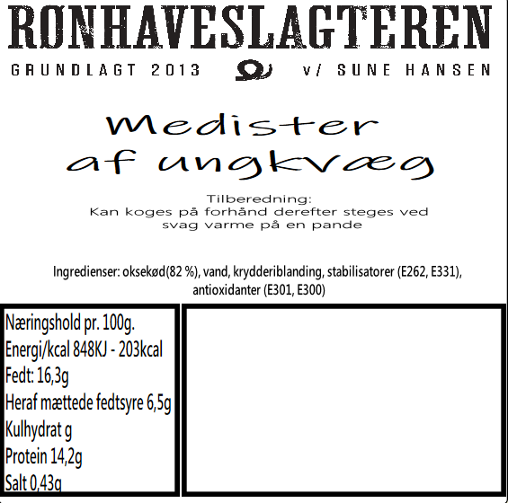 Medister af ungkvæg (500gr - Frost)