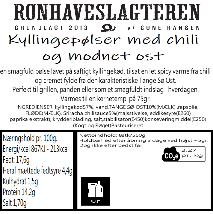 Kyllingepølser med chili og modnet ost 8 stk af dansk kyllingekød
