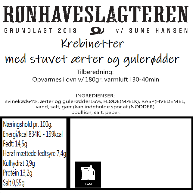 Krebinetter med stuvet ærter og gulerødder