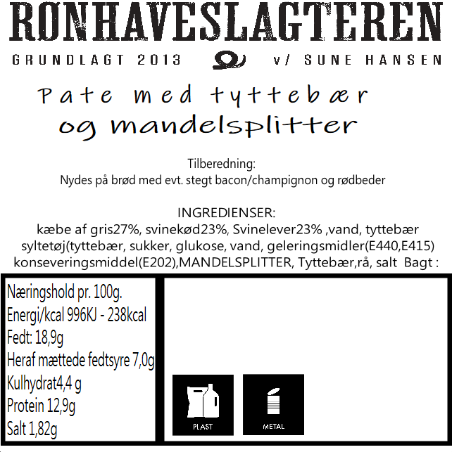Pate med tyttebær og mandelsplitter