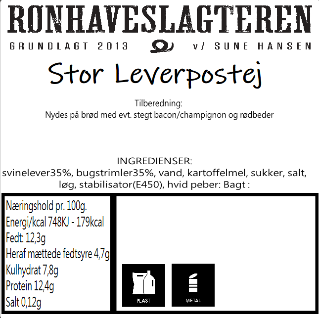 Stor leverpostej(gluten og laktosefri)
